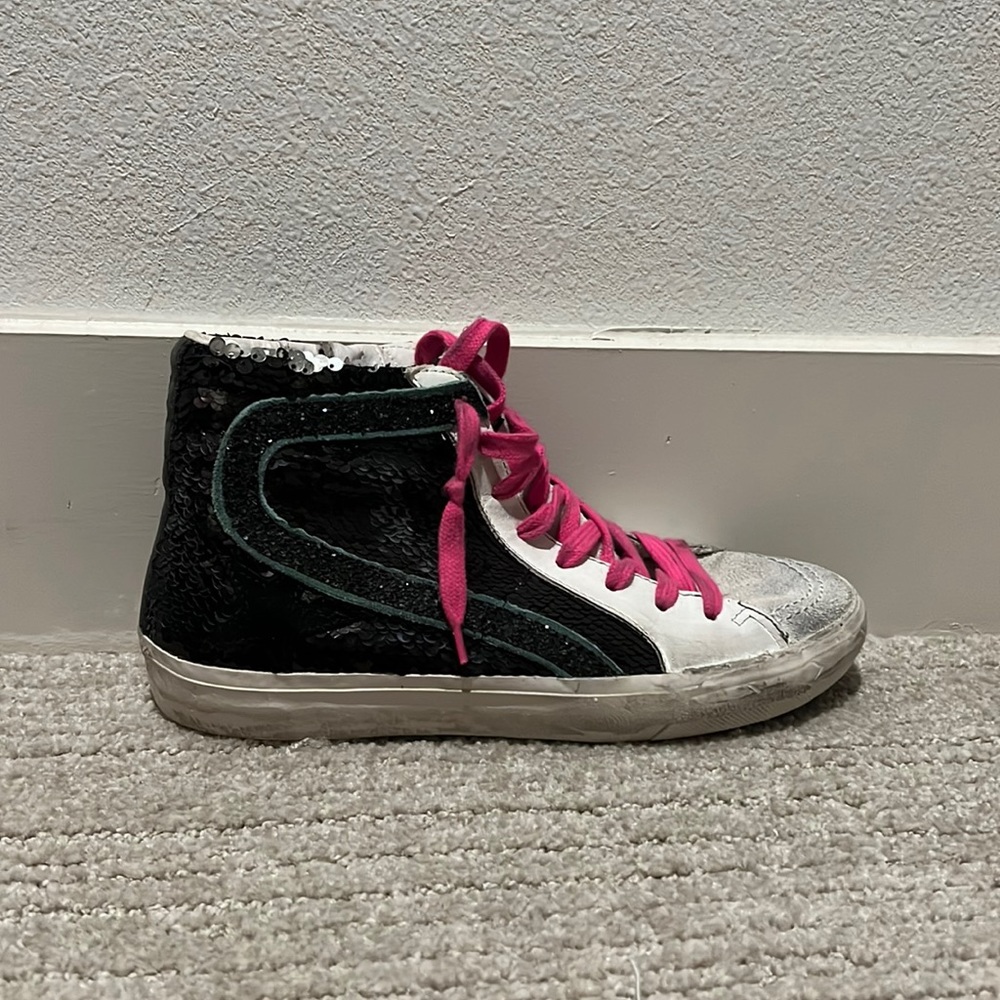 Golden Goose Slides - Pink, Black, White Sequin Sneaker